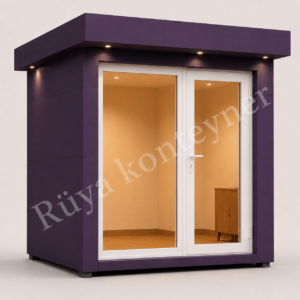 150x200 Cam Altı Çalışma Bankolu Mini Dolaplı Fransız Camlı Kompozit Konteyner Bekçi Kulübesi